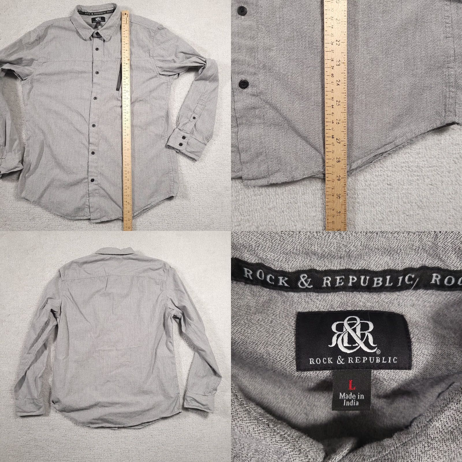 Vintage Rock & Republic Shirt Mens Large Gray Zip Pocket Long Sleeve Button Up Size US L / EU 52-54 / 3 - 8 Thumbnail