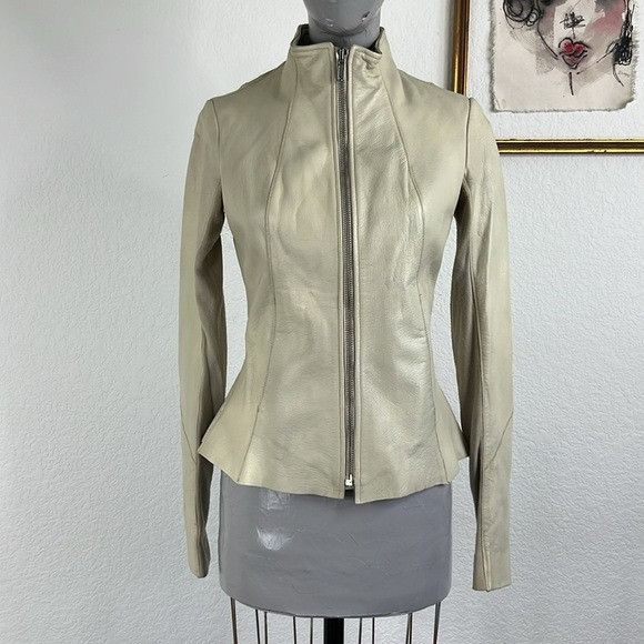 Rick Owens Rick Owens Leather Knit Ribbed Panel High Neck Champagne Lea Size M / US 6-8 / IT 42-44 - 1 Thumbnail