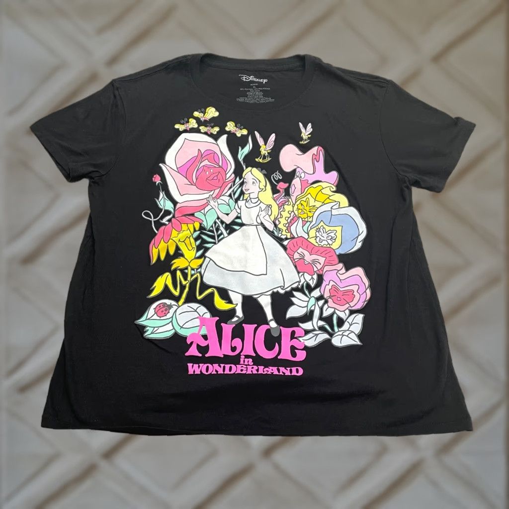 Disney Disney Alice In Wonderland Graphic T-Shirt Womens XL Black Crew Neck Casual Tee Size XL / US 12-14 / IT 48-50 - 1 Thumbnail