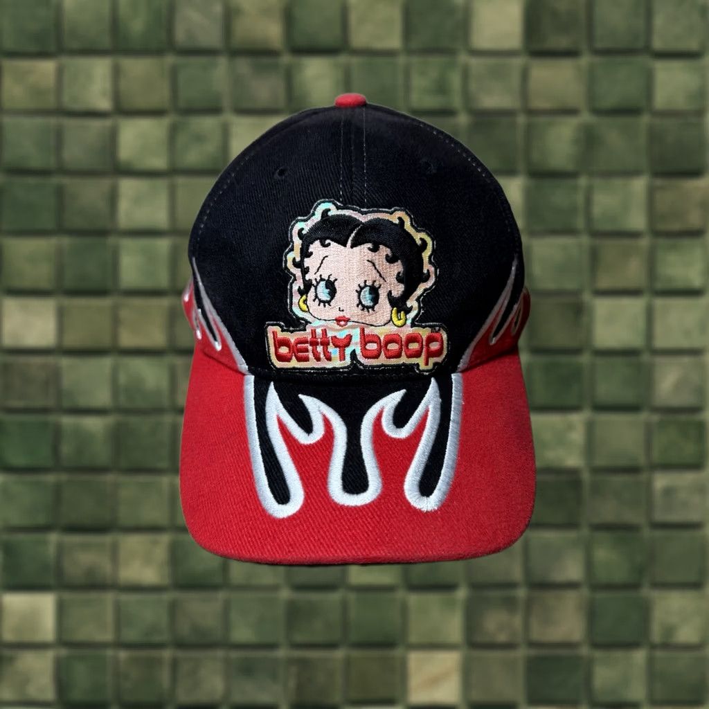 Vintage VINTAGE Betty Boop Hat Cap Black 90s Flames Fire Y2K Mens Size ONE SIZE - 1 Thumbnail
