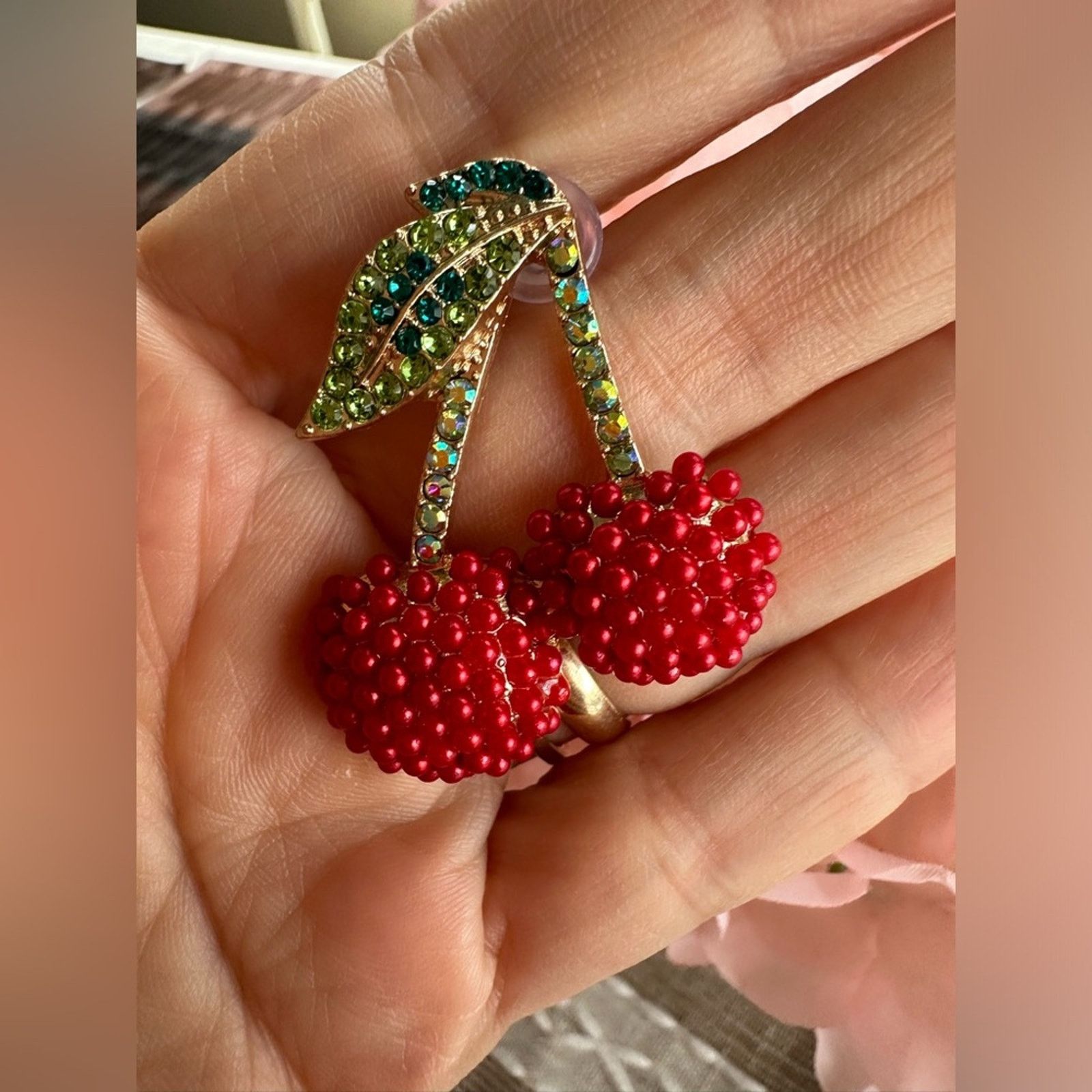 Other Rhinestones Cherry Earrings Size ONE SIZE - 3 Thumbnail