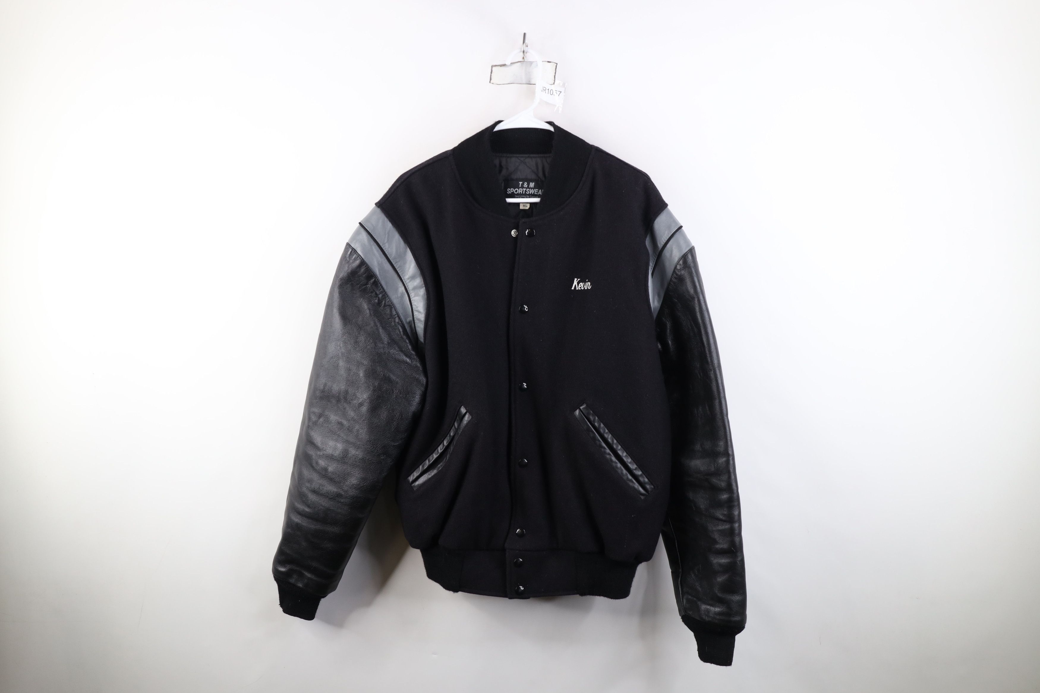 Vintage Vintage 90s Streetwear Oil Field Wool Leather Varsity Jacket Size US XL / EU 56 / 4 - 2 Thumbnail
