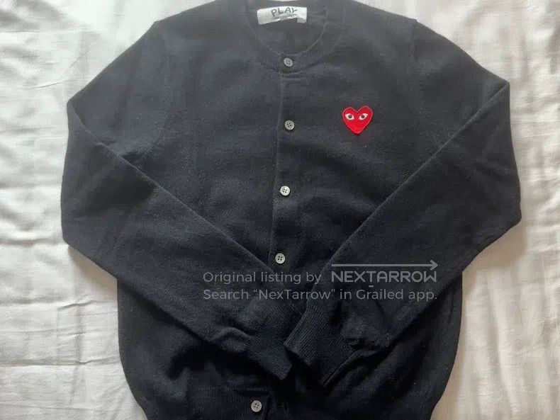 Comme des Garcons Comme Des Garcons Black knit cardigan with classic red hea Size M / US 6-8 / IT 42-44 - 1 Thumbnail