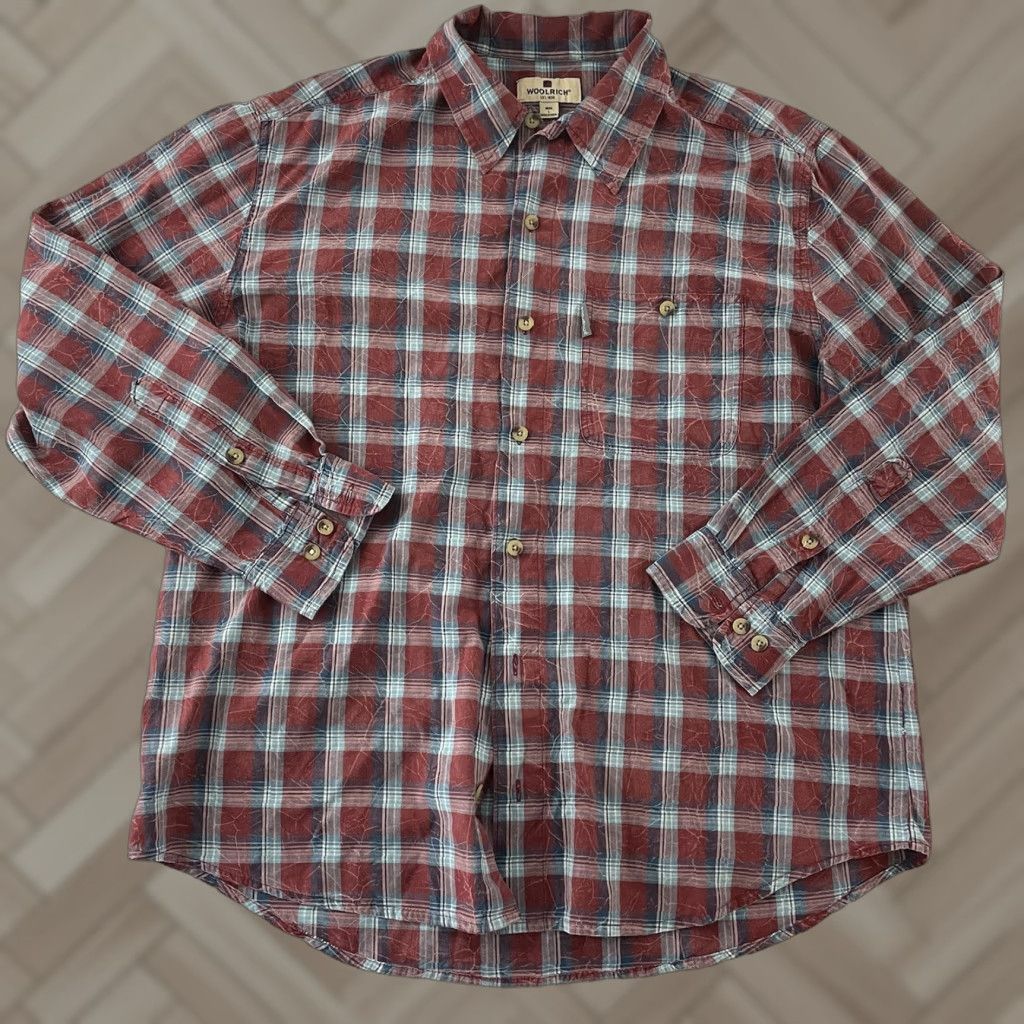 Vintage Woolrich Plaid Button-Up Long Sleeve Men's Large Red Blue Shirt Size US L / EU 52-54 / 3 - 1 Thumbnail