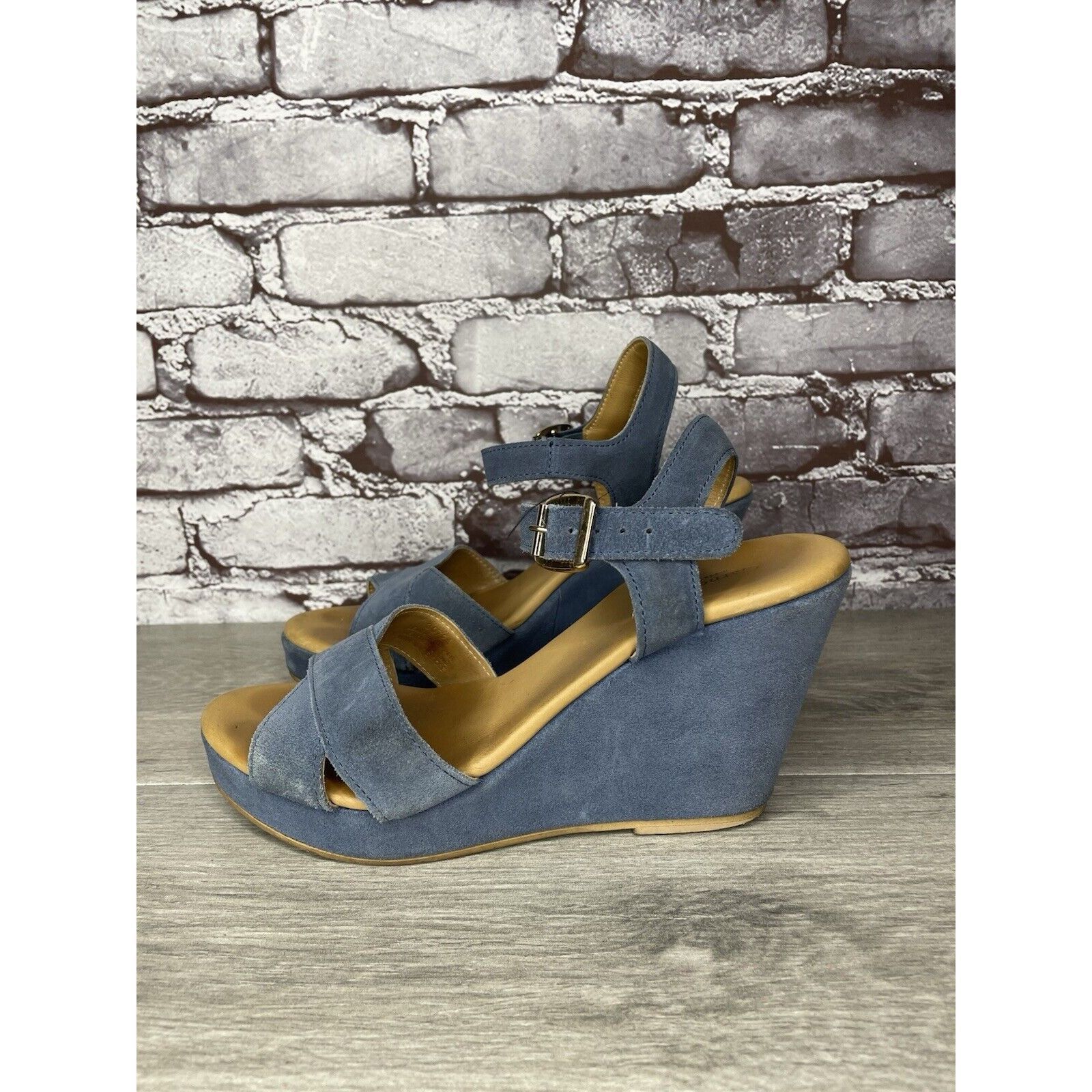 Billy Hill Garnet Hill Blue Suede Leather Wedge Ankle Strap Sandals Wom Size US 9 / IT 39 - 1 Thumbnail