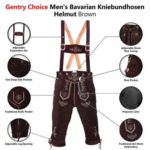 Other Men's Lederhosen Knee-length Brown Bundhosen "Helmut" Size US 36 / EU 52 - 6 Thumbnail