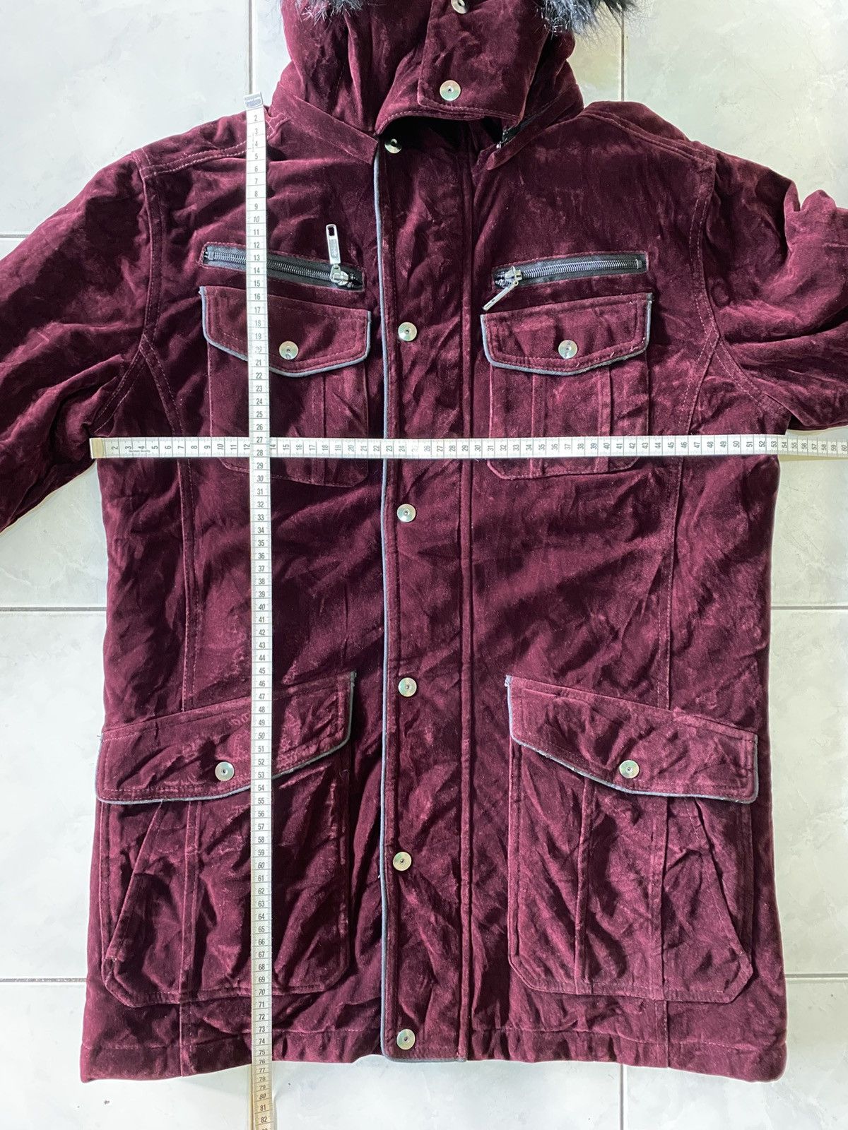 Japanese Brand Naughty Style Burgundy Velvet Parka Jacket Faux Fur Hood Size US M / EU 48-50 / 2 - 18 Thumbnail