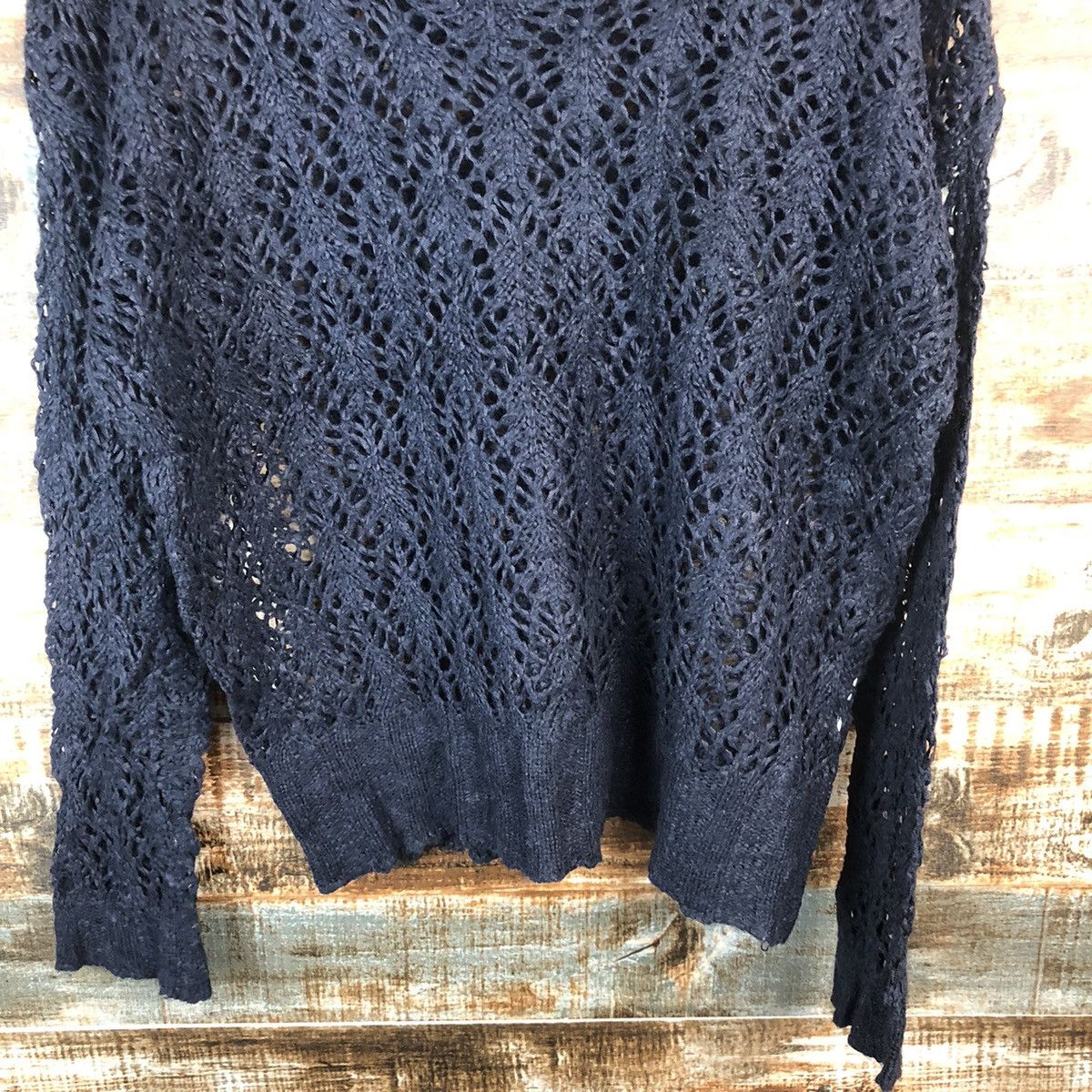 Homespun Knitwear × Japanese Brand × Vintage Grove Dark Blue crochet meshnet vintage Knitwear #A1331 Size S / US 4 / IT 40 - 6 Thumbnail