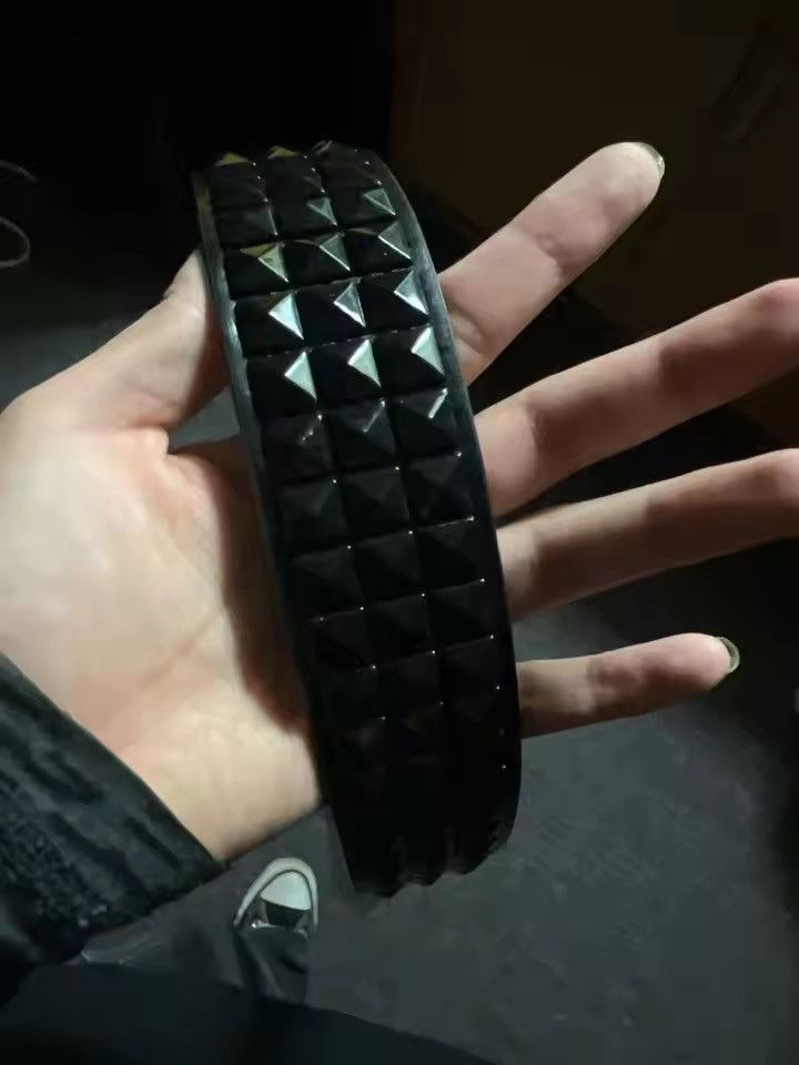 Japanese Brand Triple-Row Black Studded Punk Belt - 3.7cm Vegan Leather Size 32 - 8 Thumbnail