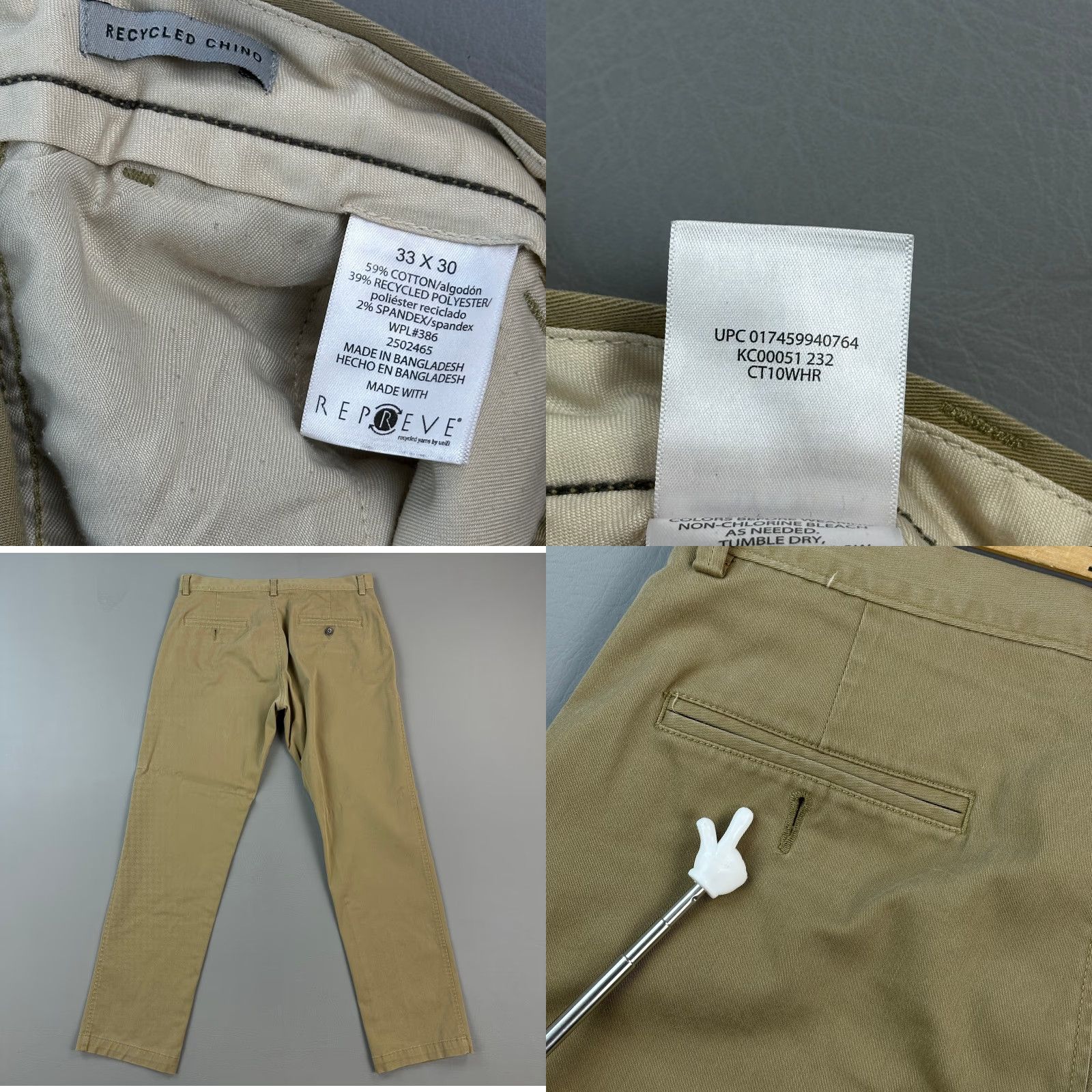 Kenneth Cole Kenneth Cole Reaction Pants Mens 33x30 Khaki Slim Fit Chino Flat Front Stretch - Regular 33x30 - Beige, Cotton Polyester Spandex - Logo, Preppy - Mens Size US 33 - 8 Thumbnail