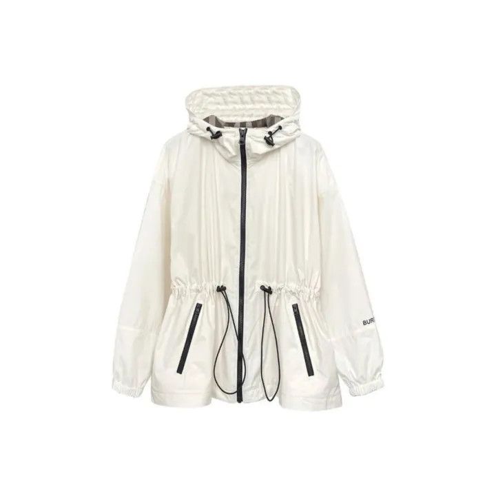 Burberry White Hooded Zip-Up Jacket for Women 0079