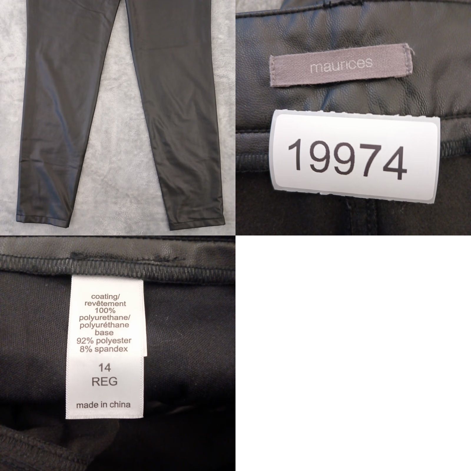 Vintage Maurices Ankle Pants Womens Size 14 Black Faux Leather Pockets 32x29.5 High Rise Straight Leg Flat Front N/A Size 36" / US 14 / IT 50 - 8 Thumbnail