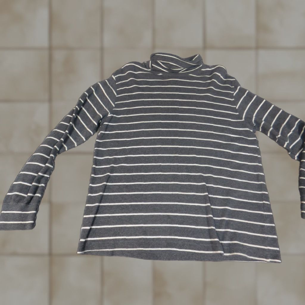 Jones New York Jones New York Womens Sweater L Gray Striped Pullover Knit Open-Knit Long Sleeve Round Neck Sports Logo 100% Cotton Regular Size L / US 10 / IT 46 - 1 Thumbnail