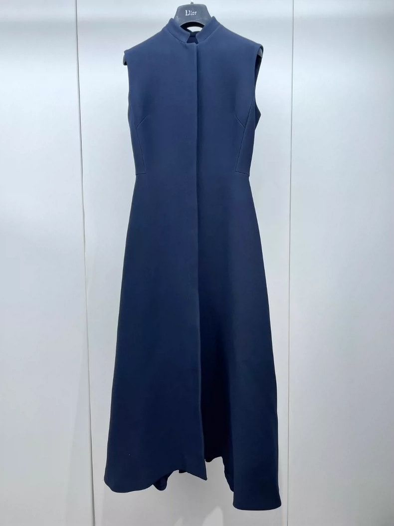 Dior Dior Dark blue stand-up collar waisted long dress 2504-Next Size XS / US 0-2 / IT 36-38 - 1 Thumbnail