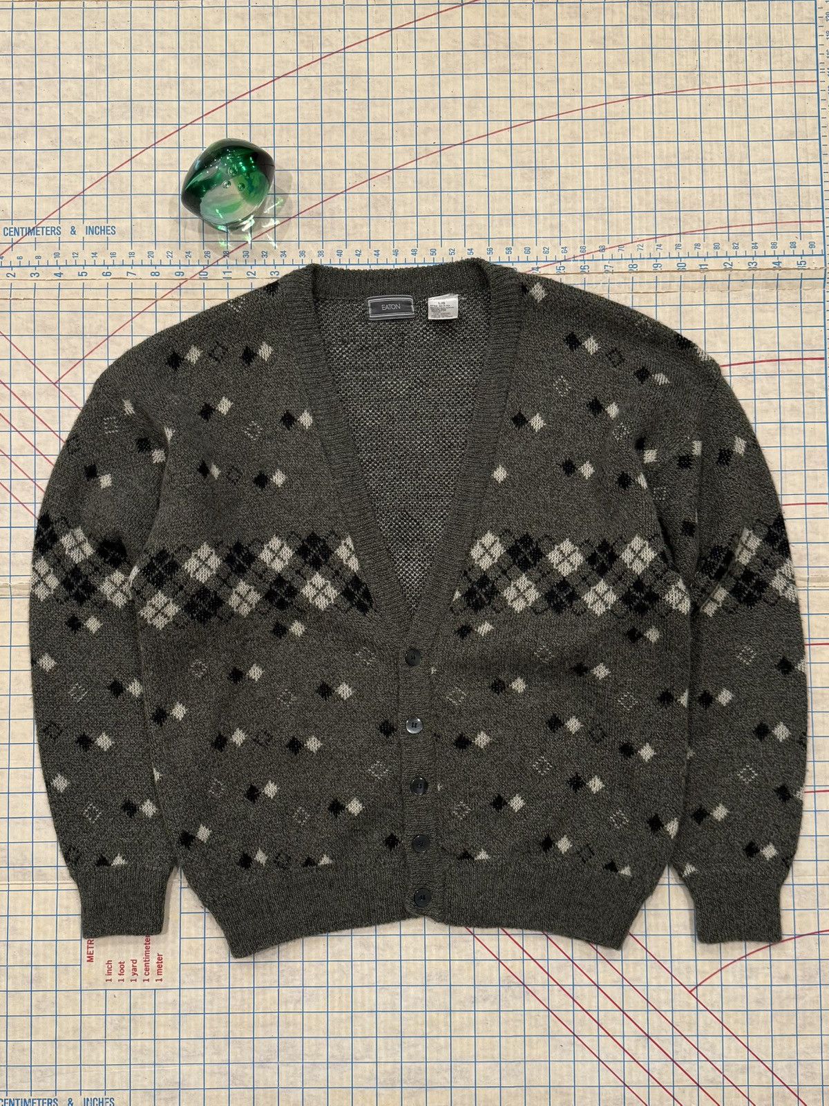 Eaton Vintage Eaton Dark Green Patterned Cardigan Mens Size Large Size US L / EU 52-54 / 3 - 1 Thumbnail