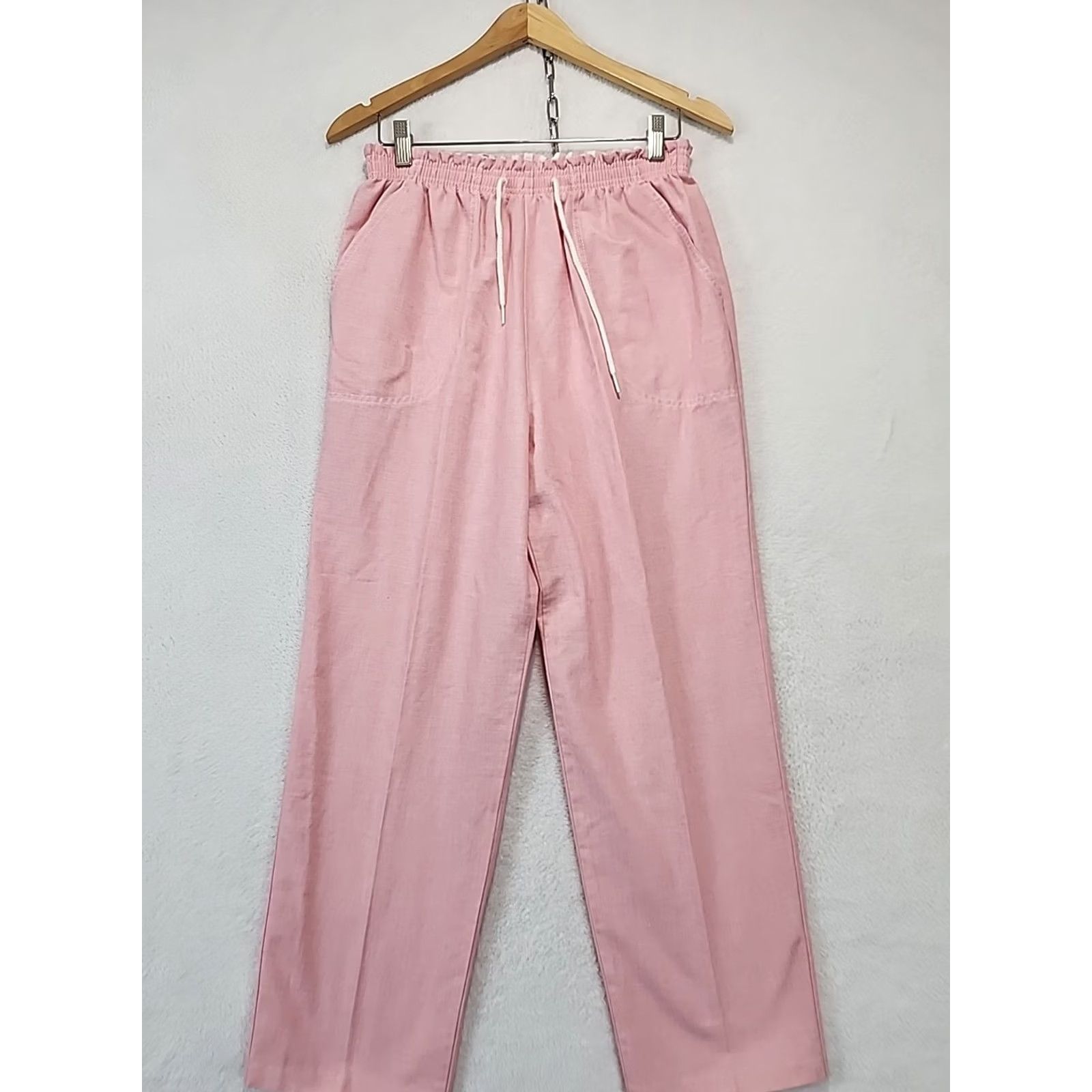 Pinko VINTAGE Cape Cod Pink Elastic Waist Comfort Beach Retro Pants Womens 10 Straight Leg High Rise Cotton Blend Size 32" / US 10 / IT 46 - 3 Thumbnail