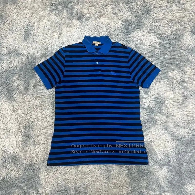 Burberry Striped Blue Cotton Men's Polo Shirt.