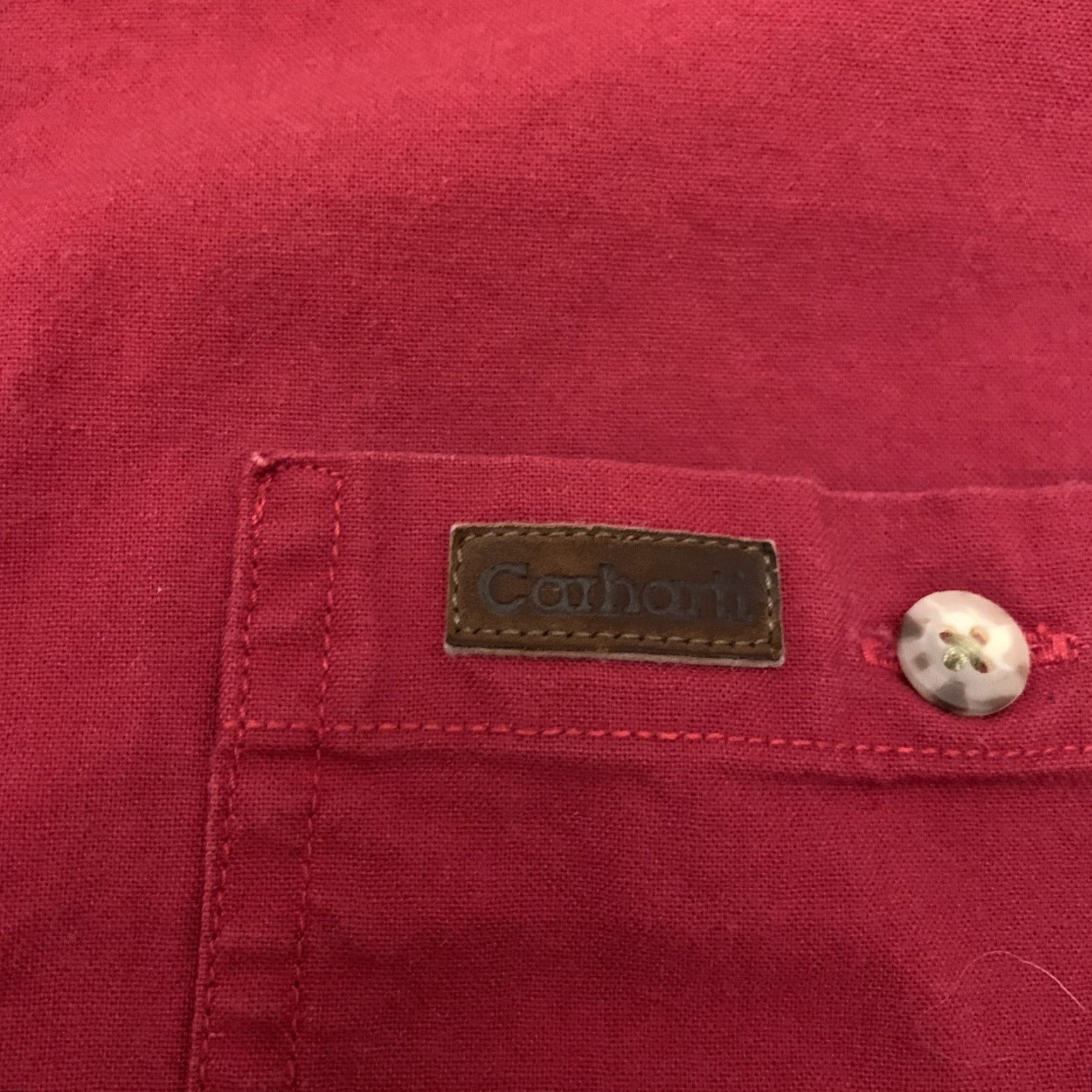 Carhartt VINTAGE Carhartt Button-Up Shirt Red Solid Short Sleeve Cotton Adult Large Classic Mens Size US L / EU 52-54 / 3 - 2 Thumbnail