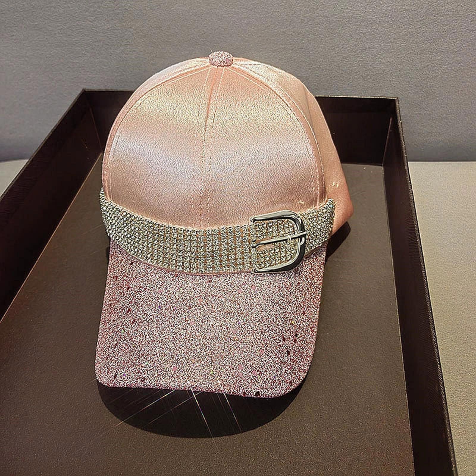 Jewelry Pink Satin Glitter Baseball Cap with Rhinestone Belt Size ONE SIZE - 10 Thumbnail