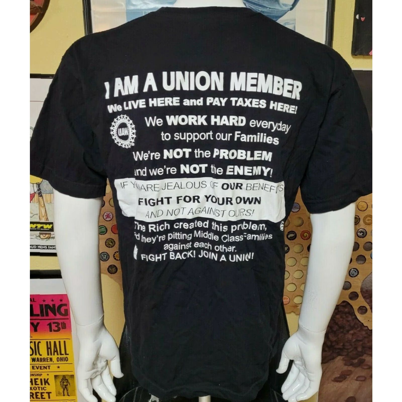Vintage UAW Local 373 Litchfield MI T Shirt Large Bayside Cotton Black Crew Neck Short Sleeve Union Graphic Tee Men Size US L / EU 52-54 / 3 - 3 Thumbnail