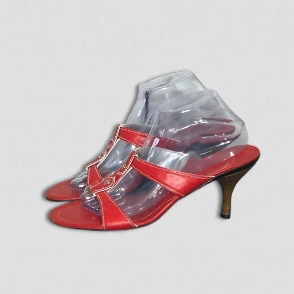 Cole Haan Cole Haan Kitten Heel Sandal Genuine Leather Open Toe Red 10 Size US 10 / IT 40 - 2 Thumbnail