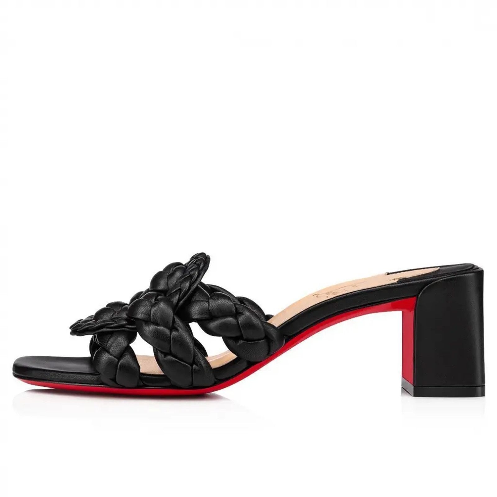 Christian Louboutin Marmela 55 Black Nappa Block Heel Mule Slide Sandal Pump 36 Size US 6 / IT 36 - 3 Thumbnail