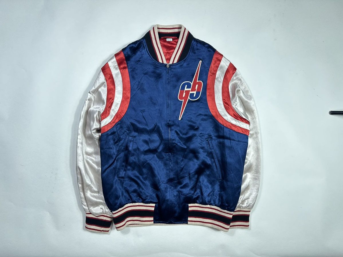 image of Gucci Acetate Bomber Jacket With GG Blade in Blue, Men's (Size Large)