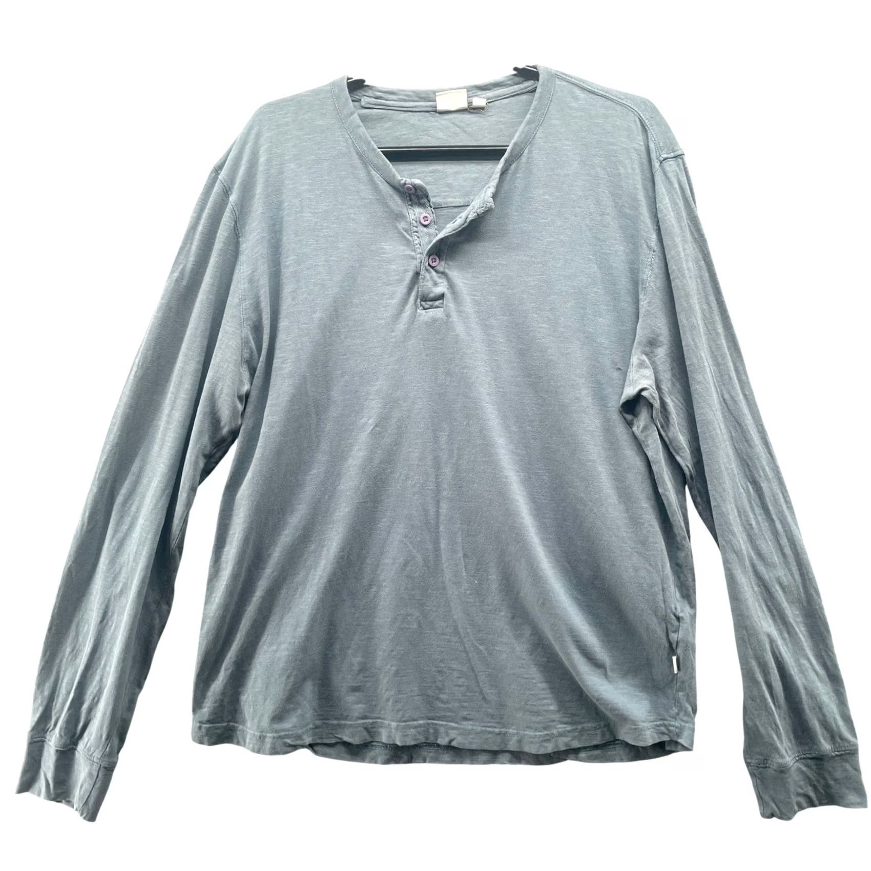 Onia Onia Henley Long Sleeve T-Shirt Mens L Dusty Blue Cotton Size US L / EU 52-54 / 3 - 2 Thumbnail
