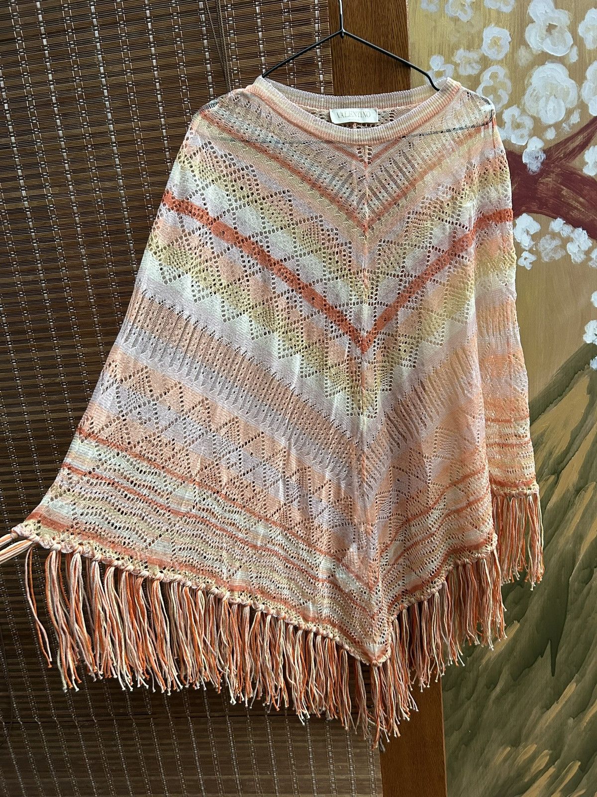 Valentino Valentino Crochet Fringed Striped Fine Knit Silk Poncho Cape Size M / US 6-8 / IT 42-44 - 3 Thumbnail
