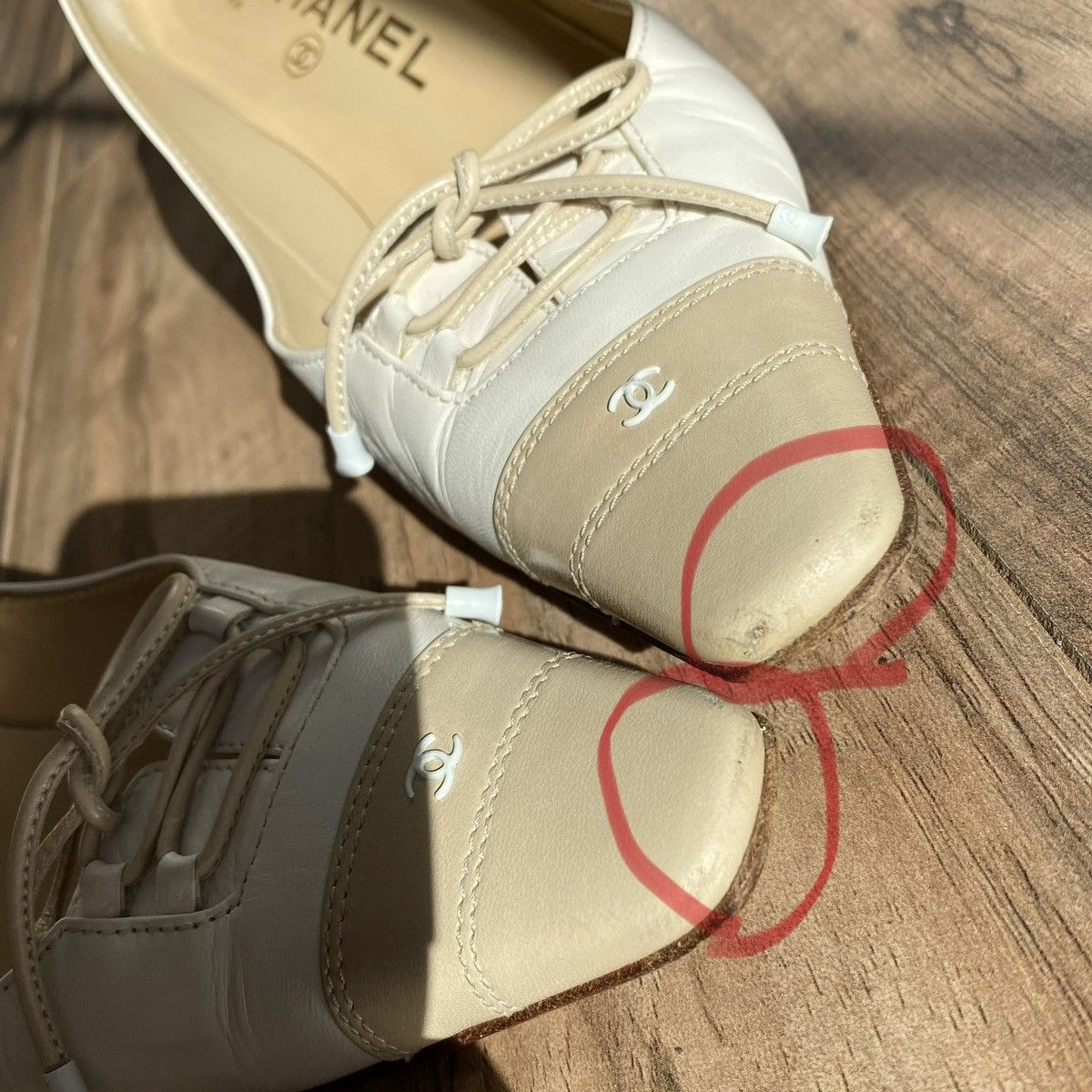 Chanel × Vintage Chanel 2003 Lace-up Bow Beige / White Pointed Toe Pumps Size US 6.5 / IT 36.5 - 9 Thumbnail