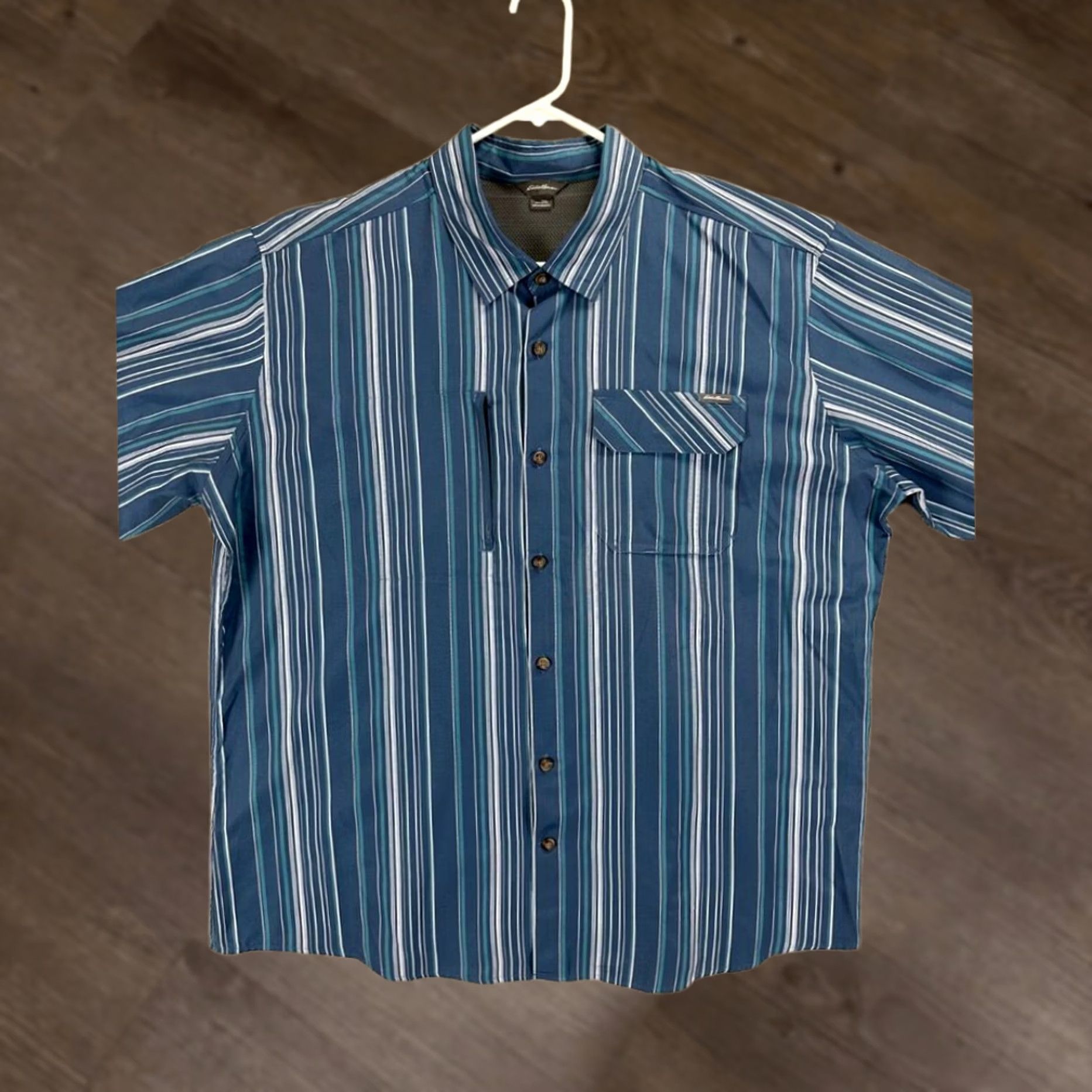 Eddie Bauer Eddie Bauer Shirt Mens 2XL Blue Barcode Stripe Button-Up Long Sleeve Pockets Size US XXL / EU 58 / 5 - 1 Thumbnail