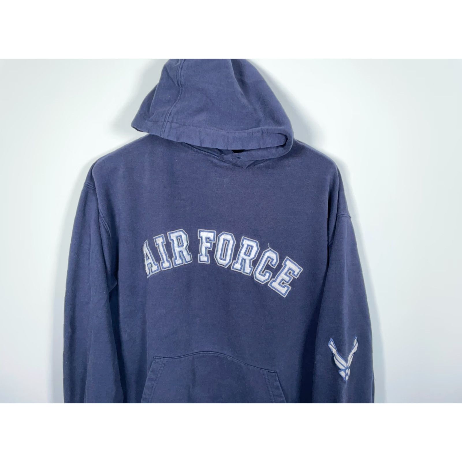 Vintage VINTAGE Air Force Hoodie Men L Blue Embroidered Sweatshirt - Heavyweight, Full Zip, 90s Retro, Cotton Blend, Fleece, Pockets, Hooded Size US L / EU 52-54 / 3 - 4 Thumbnail