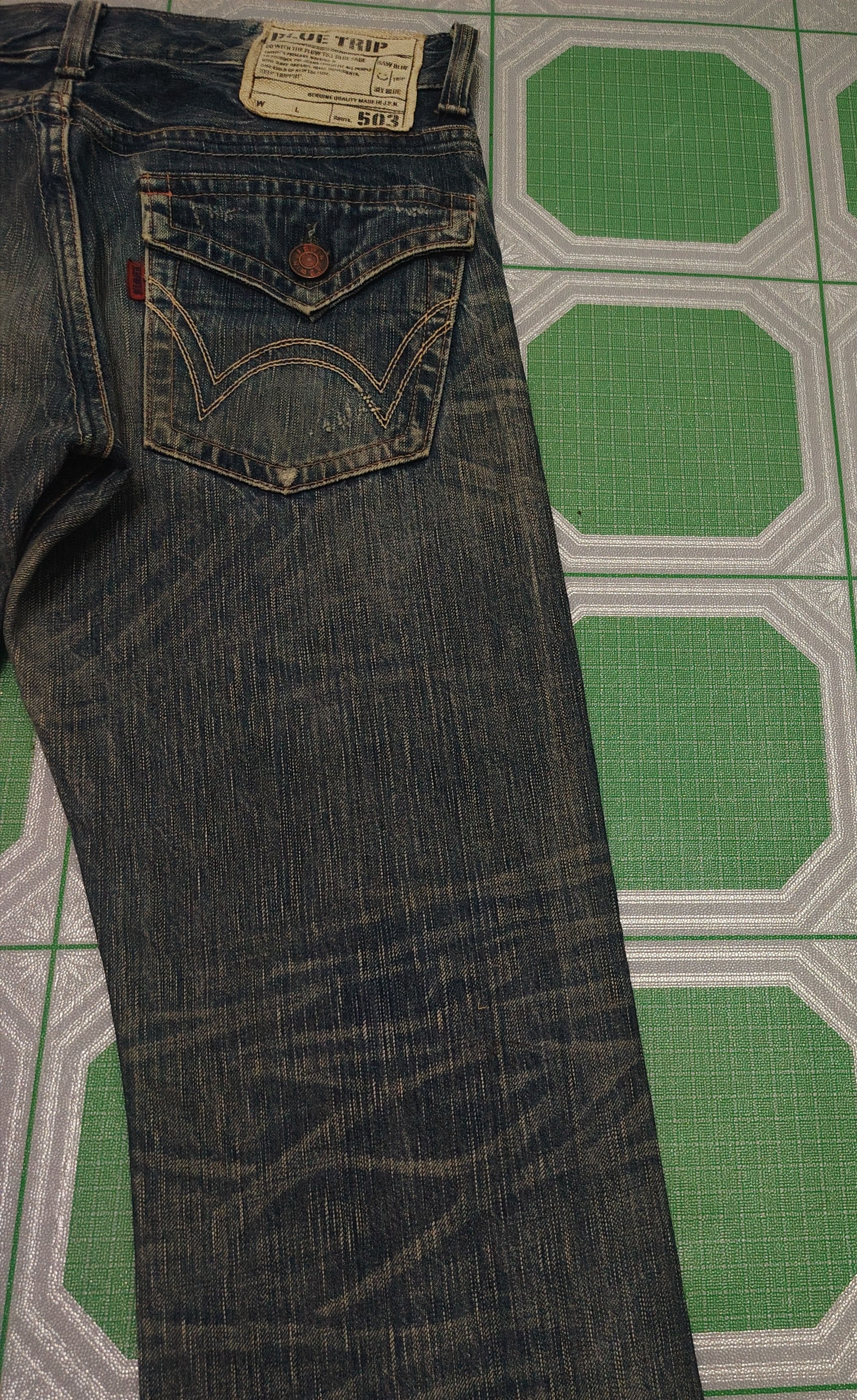 If Six Was Nine Japanese Edwin 503 Blue Trip Flare Jeans Distressed Jeans Size US 31 - 15 Thumbnail