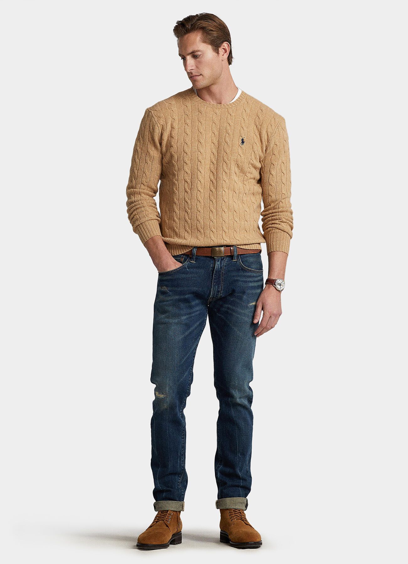 Polo Ralph Lauren o1s22i1n0125 Cable Knit Wool-Cashmere Sweater in Camel Size US XL / EU 56 / 4 - 2 Thumbnail