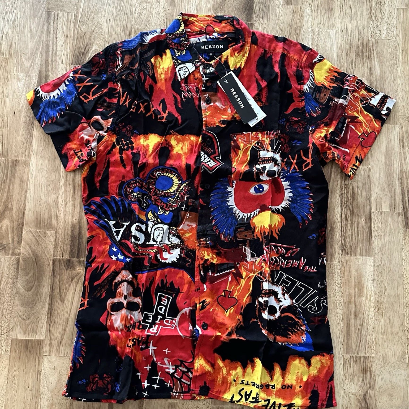 Reason Reason Button-Down Shirt Mens M Live Fast Grunge Biker Flames Shirt Mens M Multicolor USA 90s Size US M / EU 48-50 / 2 - 2 Thumbnail