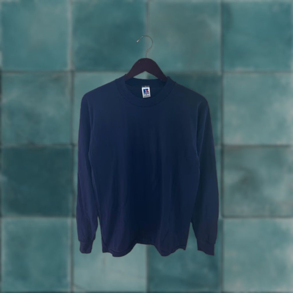 Russell Athletic VINTAGE Russell Athletic Long Sleeve Shirt Mens M 90s Navy Blue Cotton Blend Crew Neck NWOT USA Made Size US M / EU 48-50 / 2 - 1 Thumbnail
