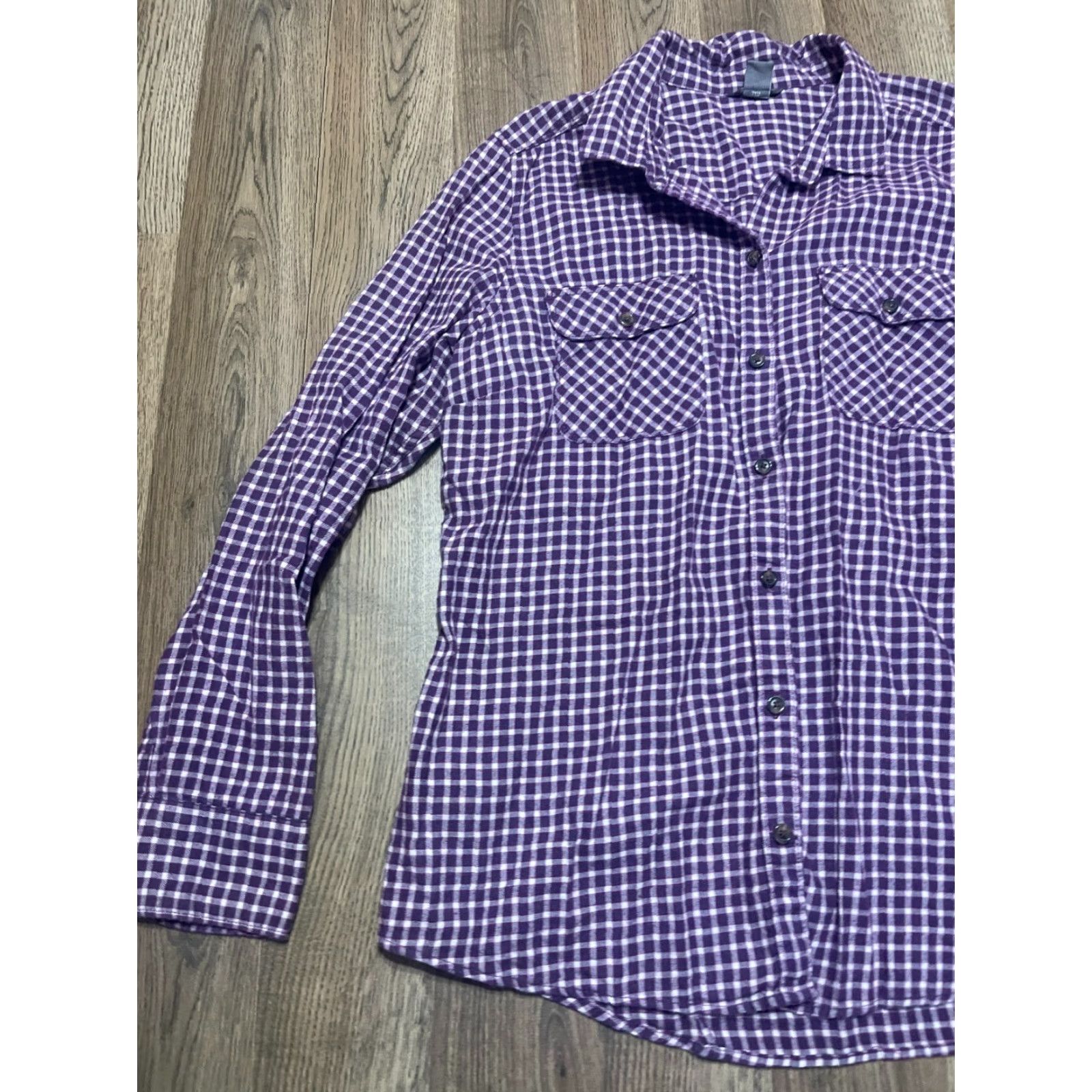 Eddie Bauer VINTAGE Eddie Bauer Shirt Women L Purple White Check Button Up Pockets Size L / US 10 / IT 46 - 3 Thumbnail