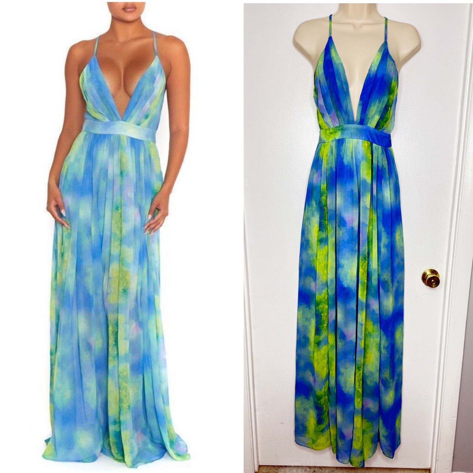 Other Luxxel Women Blue Green Tie Dye Maxi Dress M Babydoll Empire Size M / US 6-8 / IT 42-44 - 1 Thumbnail