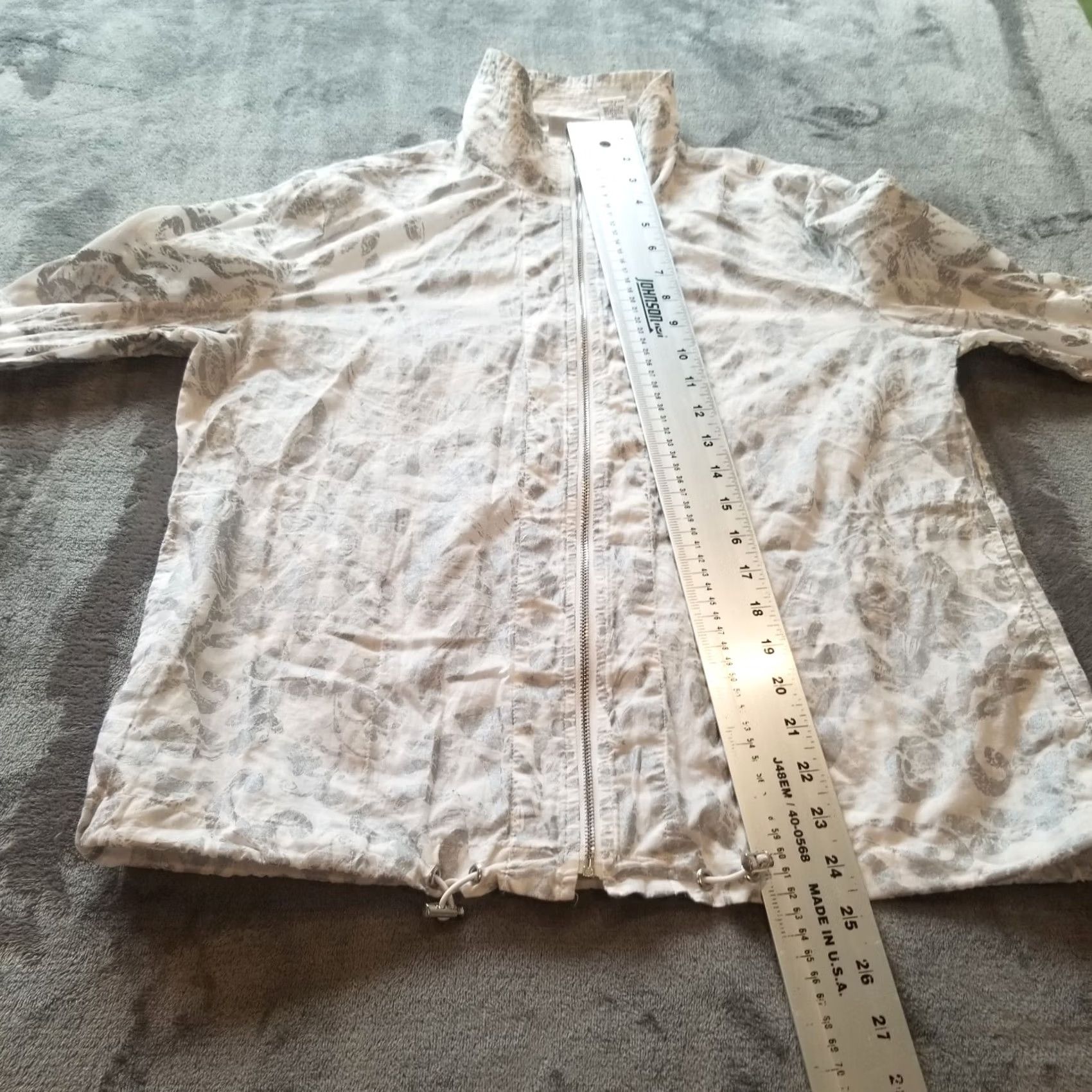 Vintage Chico's Womens Mock Neck Zip Front Paisley Bomber Jacket Sz 1 White Gray Cotton Size XS / US 0-2 / IT 36-38 - 6 Thumbnail