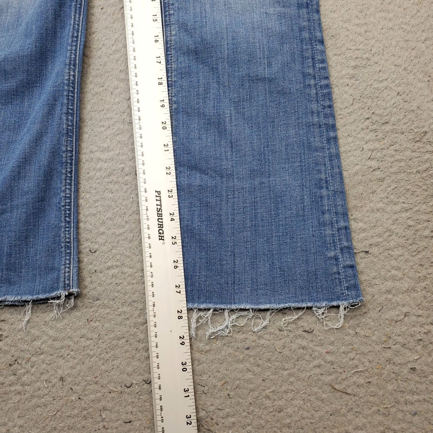 J.Crew J.CREW Bootcut Jeans Womens 29T Blue Denim Stretch Faded Raw Hem Whiskered Size 29" - 4 Thumbnail