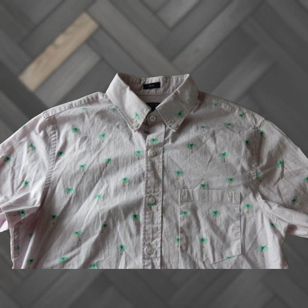 J.Crew VINTAGE J.CREW Men's Short Sleeve Button-Up Shirt Size S Pink Floral Palm Trees 90s Slim Fit Size US S / EU 44-46 / 1 - 1 Thumbnail