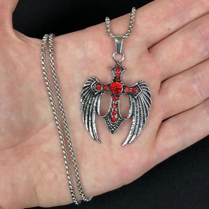 Jewelry Wings Cross Crystal Chain Punk Gothic Necklace Size ONE SIZE - 1 Thumbnail