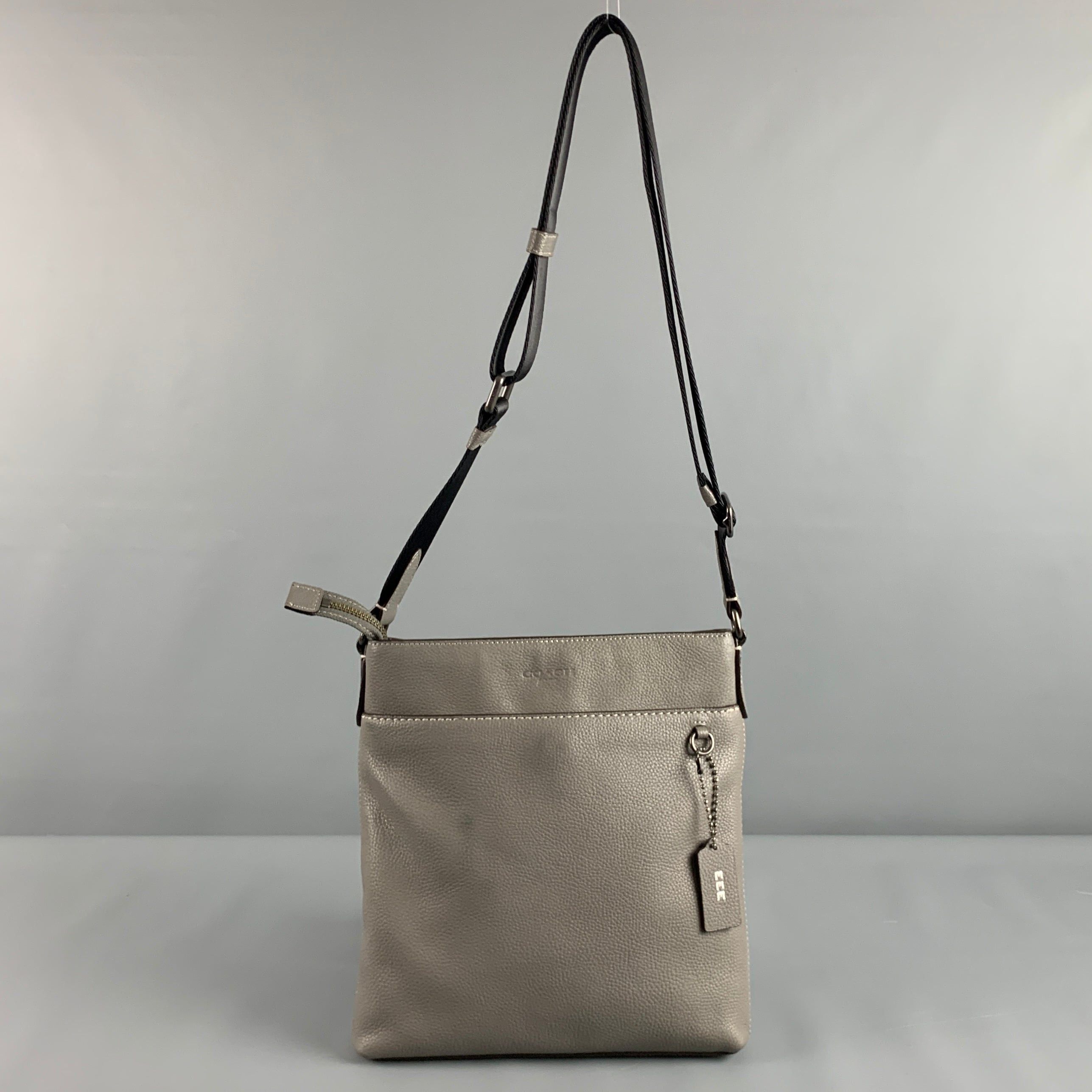 image of Coach Grey Black Pebble Grain Leather Cross Body Bag, Men's