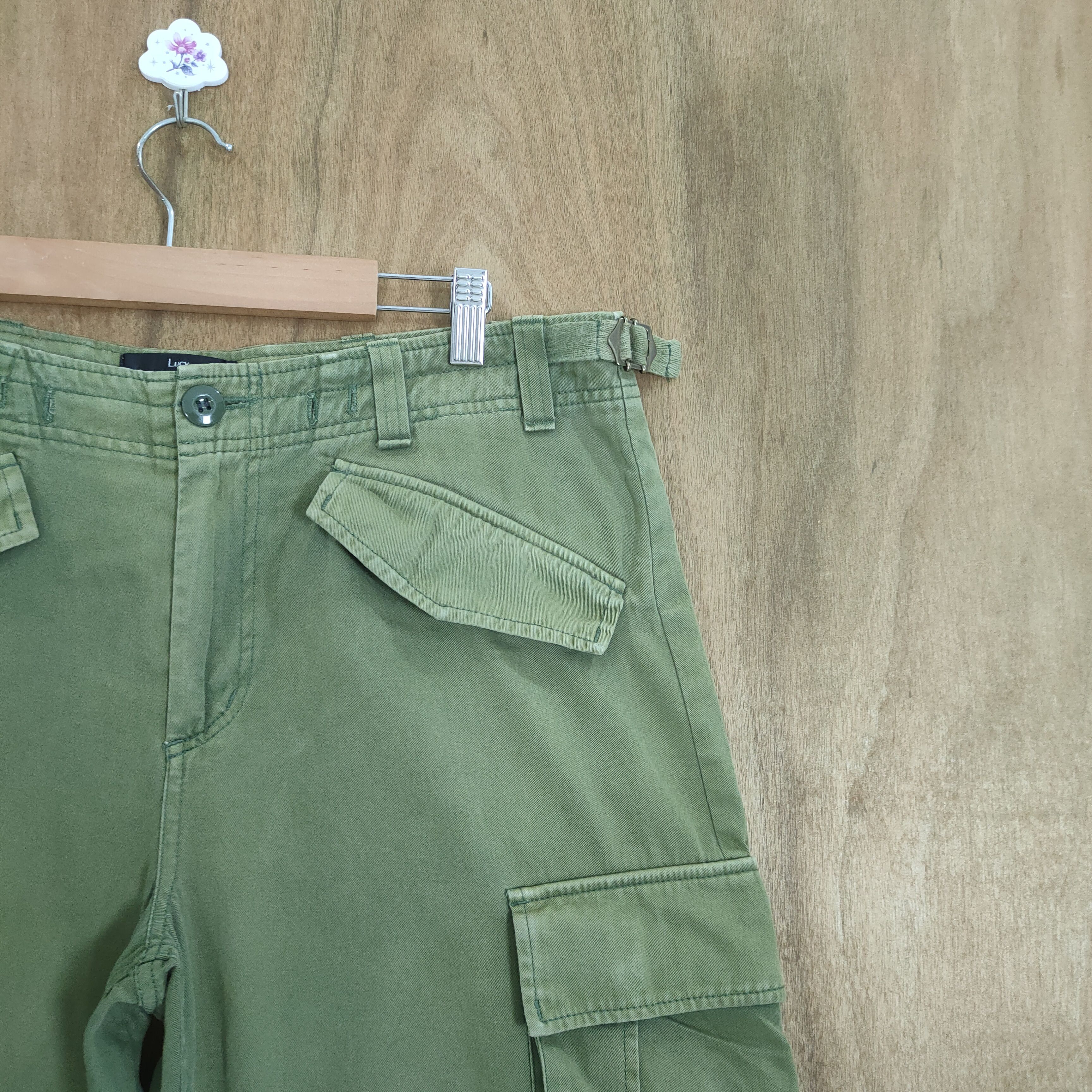 If Six Was Nine VINTAGE LUCY FADED GREEN BAGGY CARGO PANTS Size US 34 / EU 50 - 4 Thumbnail