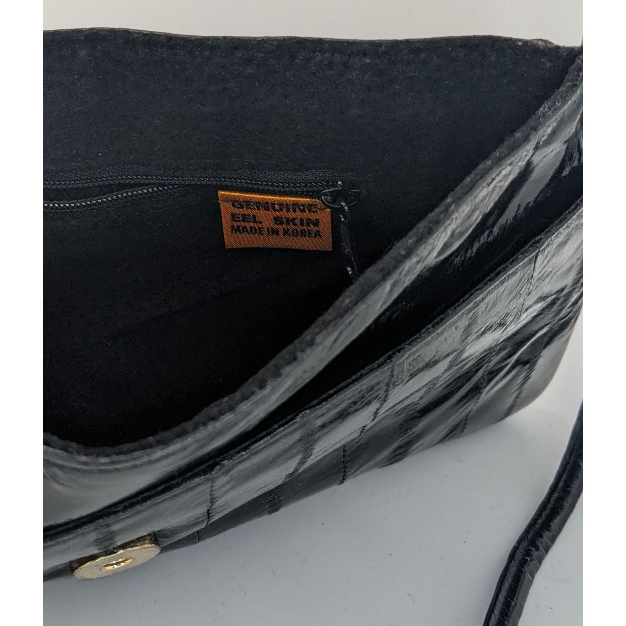 Other Vintage 80s Genuine Eel Skin Black Clutch Purse With 22-Inch Size ONE SIZE - 8 Thumbnail