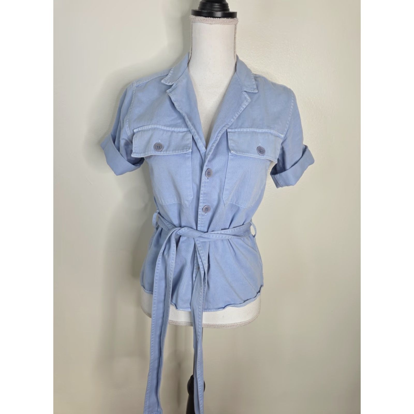 Ralph Lauren Polo Ralph Lauren Denim Supple Blue Tie Waist Camp Shirt XS Women Blouse Short Sleeve Belted Knit Classic Solid Casual Tie-Up Button-Up Vintage No Size XS / US 0-2 / IT 36-38 - 2 Thumbnail