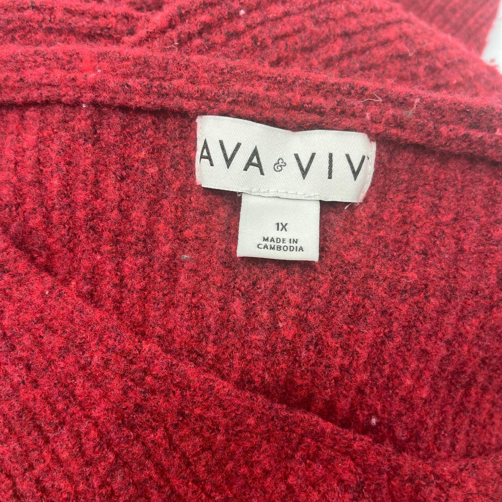 Unknown London AVA & VIV V-Neck Knitted Sweater, Red, 1x, Plus Size Size XXL / US 16-18 / IT 52-54 - 4 Thumbnail
