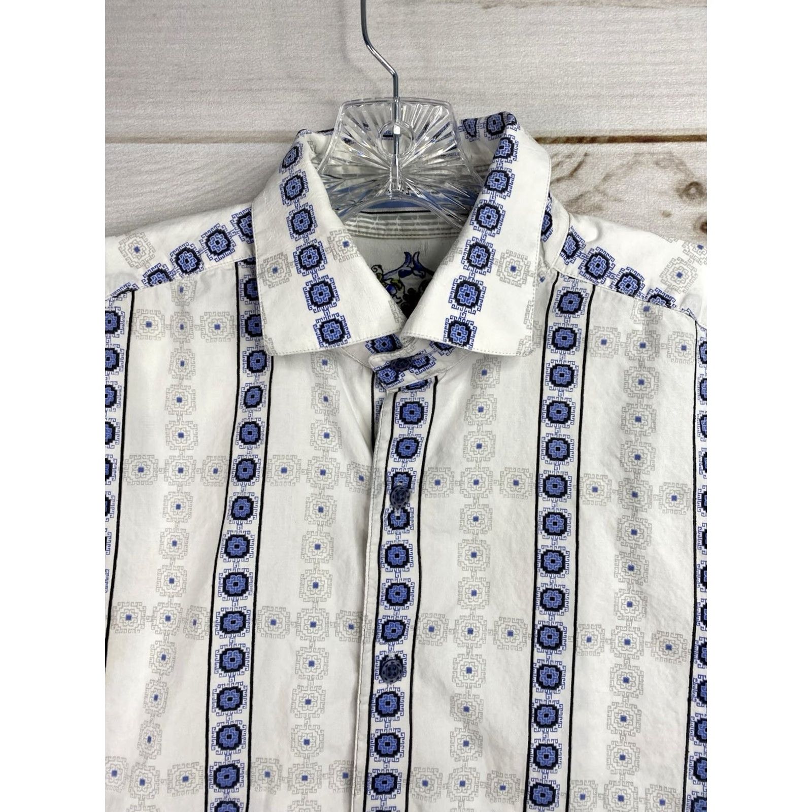 Robert Graham Robert Graham Mens Shirt Long Sleeve Button-Up Embroidered Logo Geometric White Blue L Size US L / EU 52-54 / 3 - 6 Thumbnail