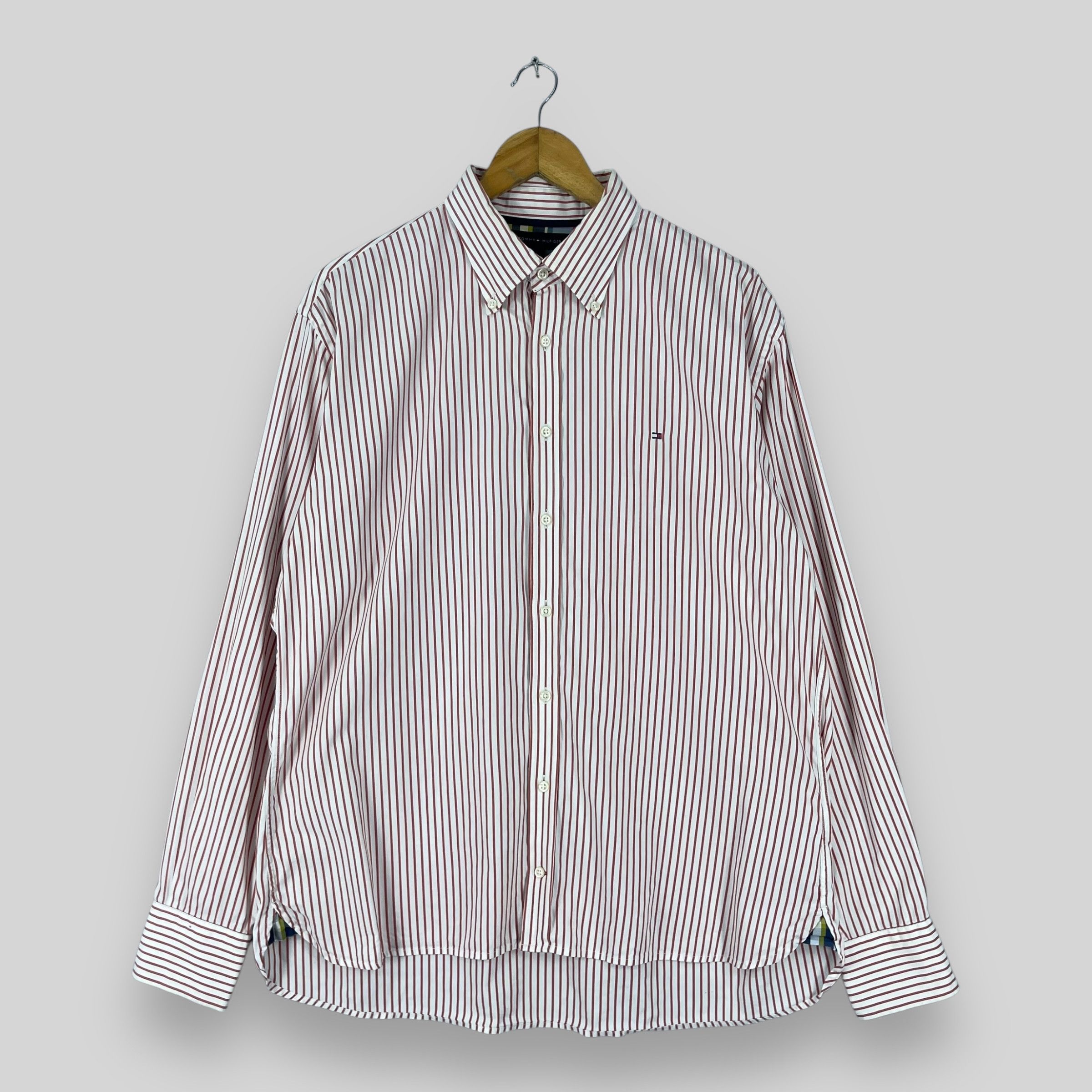 Tommy Hilfiger Vintage TOMMY HILFIGER Vertical Red/White Stripes Flannel Size US M / EU 48-50 / 2 - 1 Thumbnail