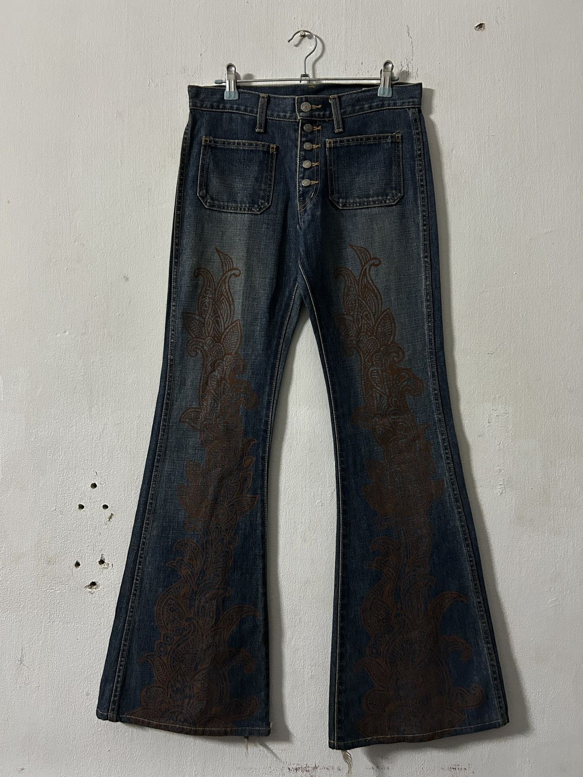 Tornado Mart Dear Heart by BISON flare jeans sick tribal design Size 28" / US 6 / IT 42 - 1 Thumbnail